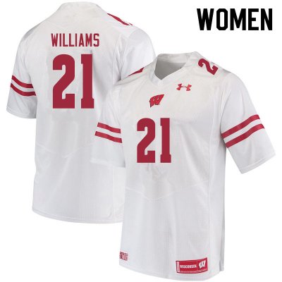Women's Wisconsin Badgers NCAA #21 Caesar Williams White Authentic Under Armour Stitched College Football Jersey PQ31I50HO